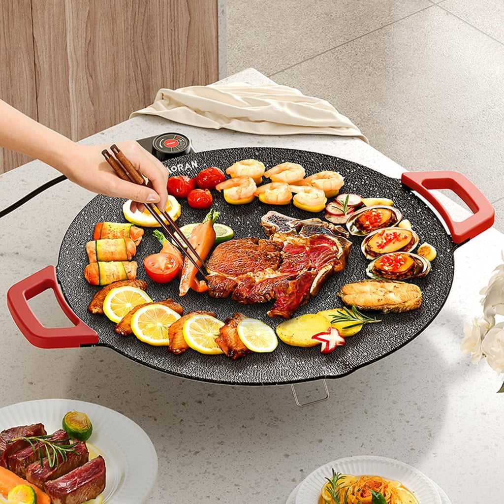 AORAN KITCHEN Indoor Grills Electric Smokeless – Nonstick Griddle for Use - Compact & Versatile Cooking for Steaks, Pancakes, and BBQ