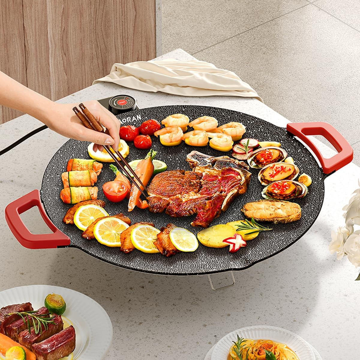 AORAN KITCHEN Indoor Grills Electric Smokeless – Nonstick Griddle for Use - Compact & Versatile Cooking for Steaks, Pancakes, and BBQ
