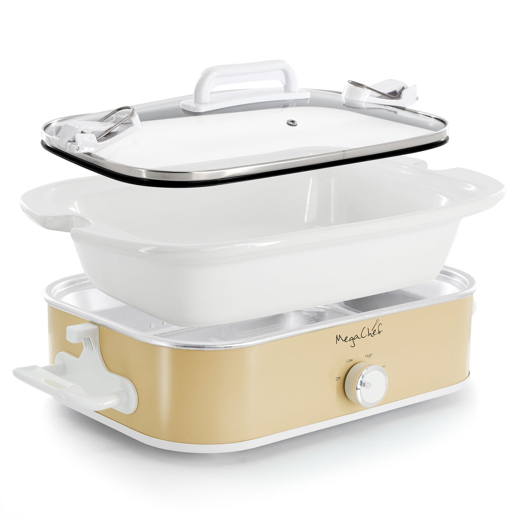 MegaChef 3.5 Quart Casserole Slow Cooker with 3 Temperature Settings (Cream)