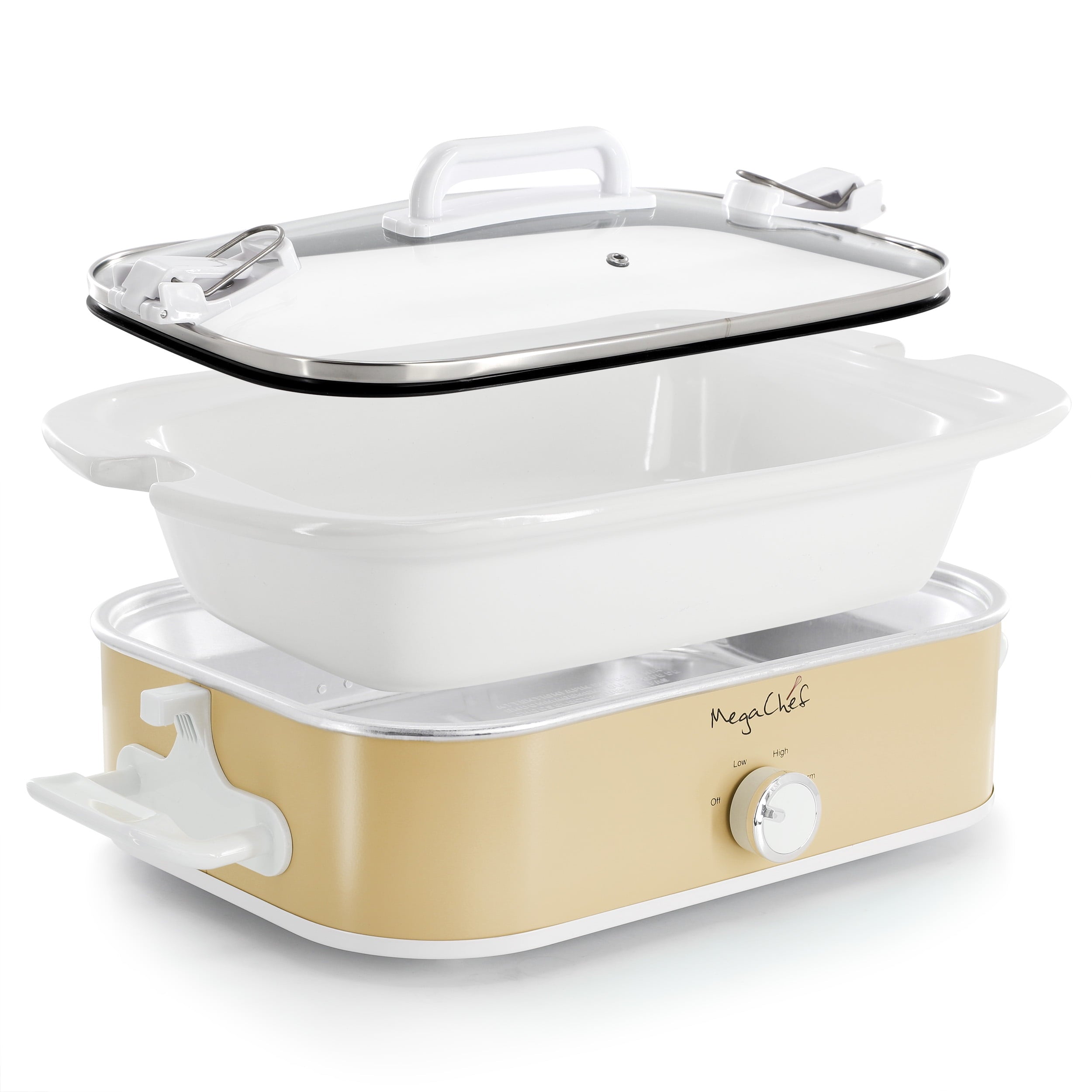 MegaChef 3.5 Quart Casserole Slow Cooker with 3 Temperature Settings (Cream)
