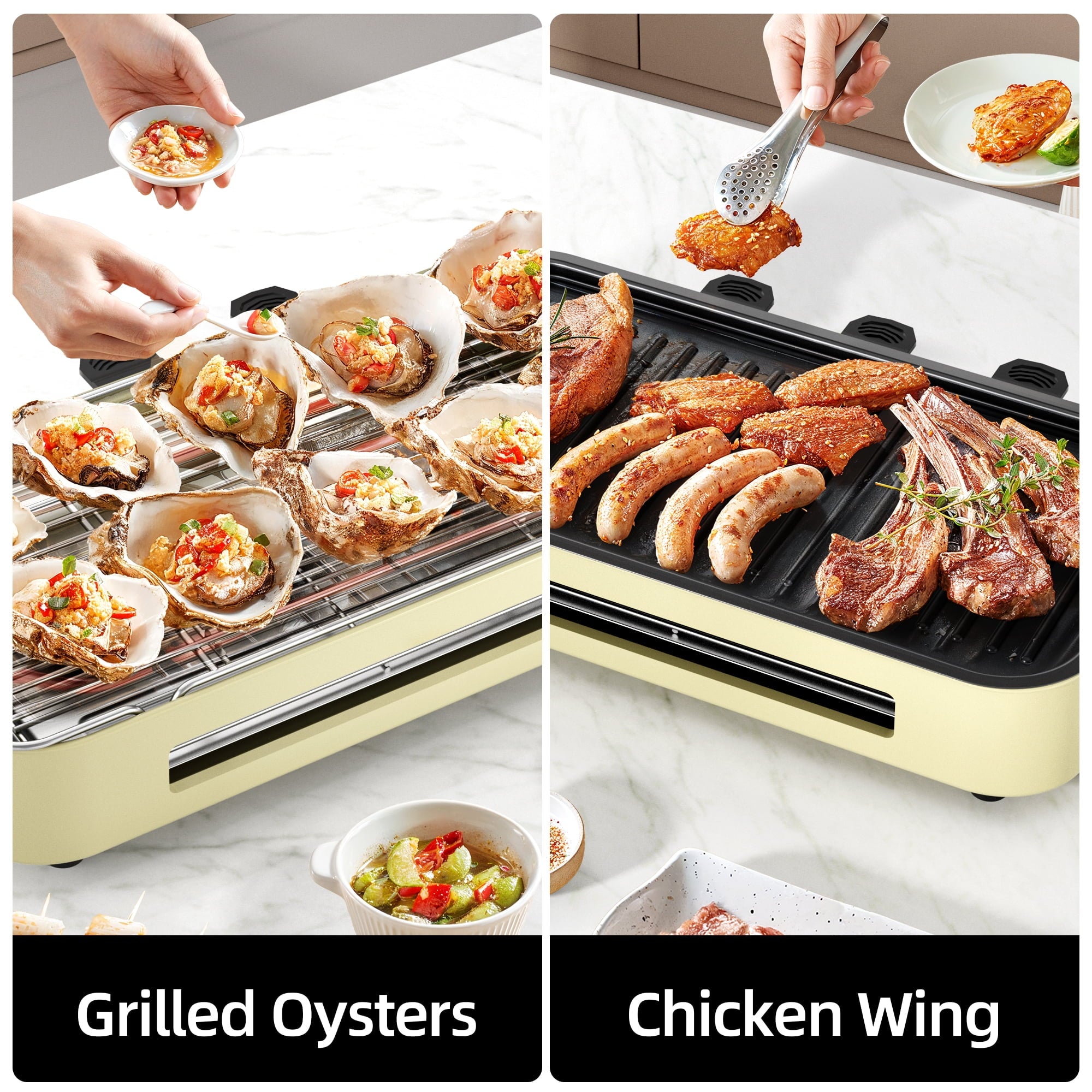 AORAN KITCHEN Electric Grill - 1800W Smokeless Nonstick Indoor Griddle, Multifunctional Skillet, Adjustable Temperature for Home Frying, Baking and Stewing