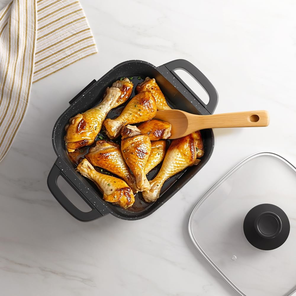 AORAN KITCHEN Electric Frying Pan with Lid - Multifunctional Skillet for Frying, Grilling, Boiling & Cooking, Nonstick, Compact, Easy-to-Clean, Adjustable Temp Control Black