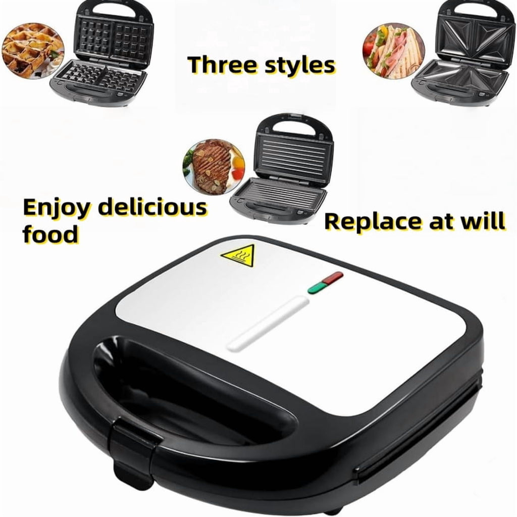Electric Panini Press Sandwich Maker Indoor Grill - 3-in-1 - Stainless Steel