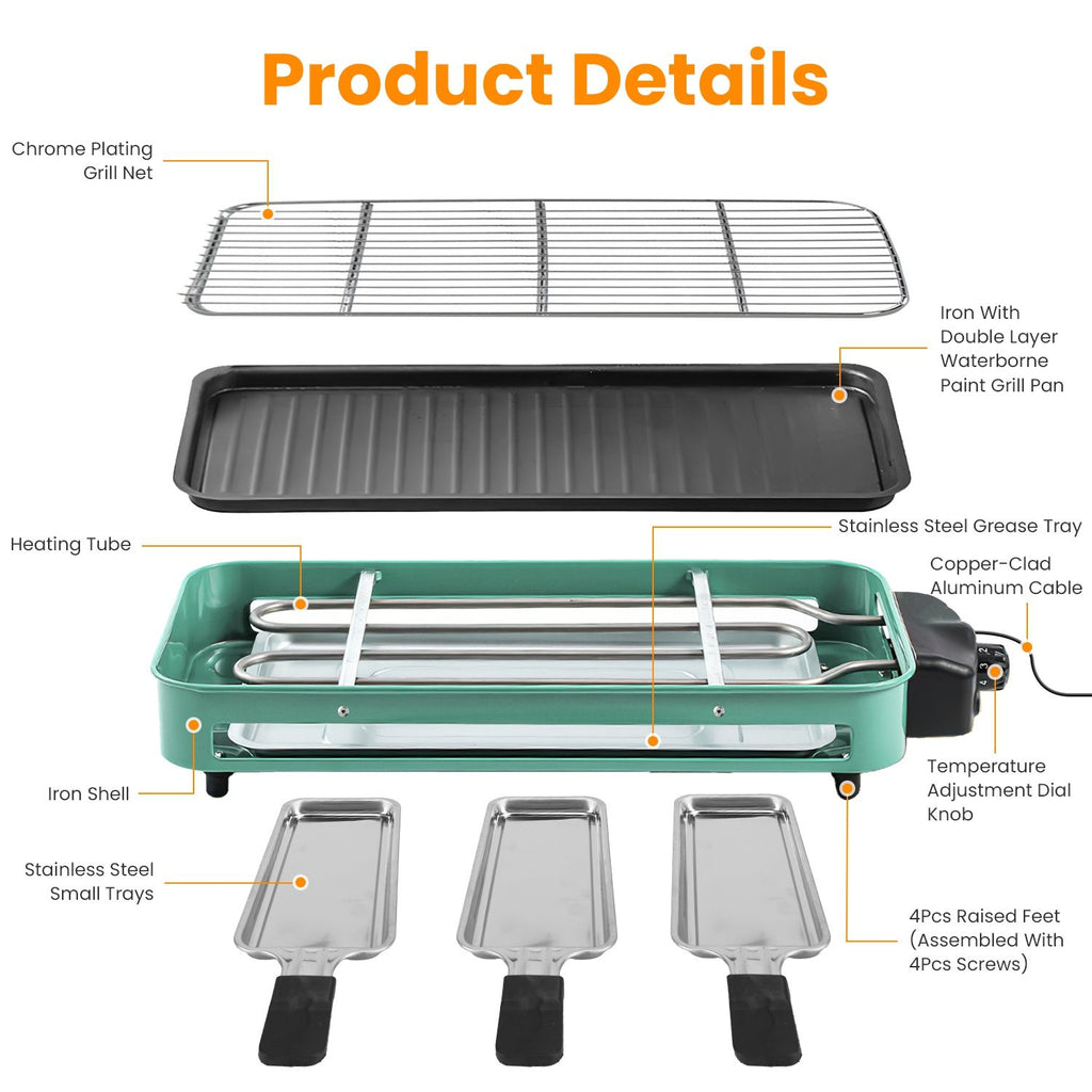 2000W Electric Indoor Grill 2-in-1 with Removable Plate & 5 Temp Controls