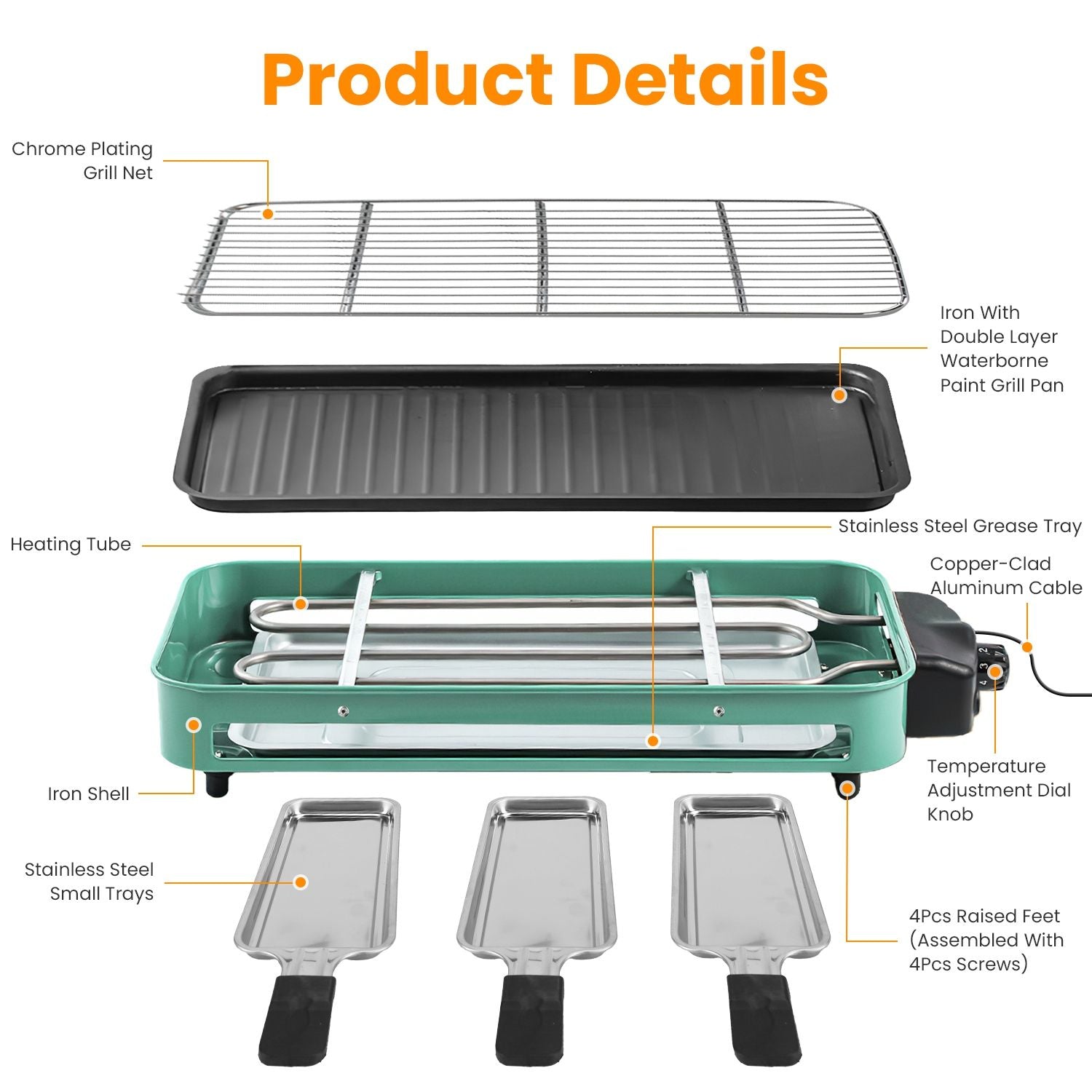 2000W Electric Indoor Grill 2-in-1 with Removable Plate & 5 Temp Controls