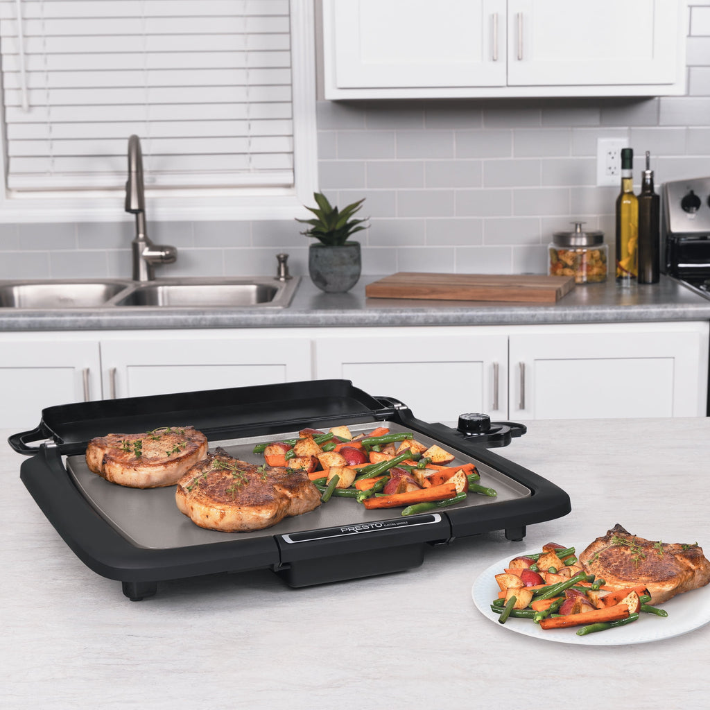 Presto Ceramic Nonstick Electric Griddle/Warmer Plus with Multifunction Tray