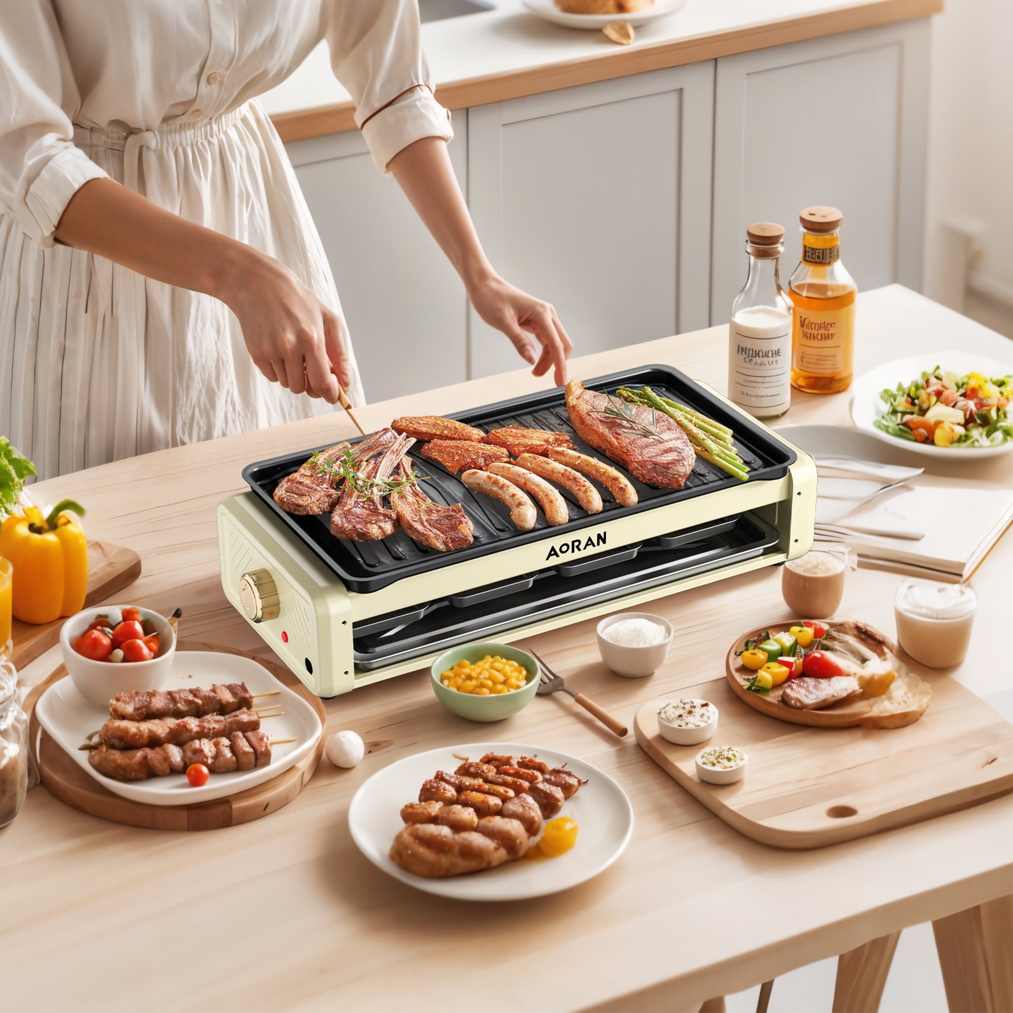 AORAN KITCHEN Electric Grill - 1800W Smokeless Nonstick Indoor Griddle, Multifunctional Skillet, Adjustable Temperature for Home Frying, Baking and Stewing