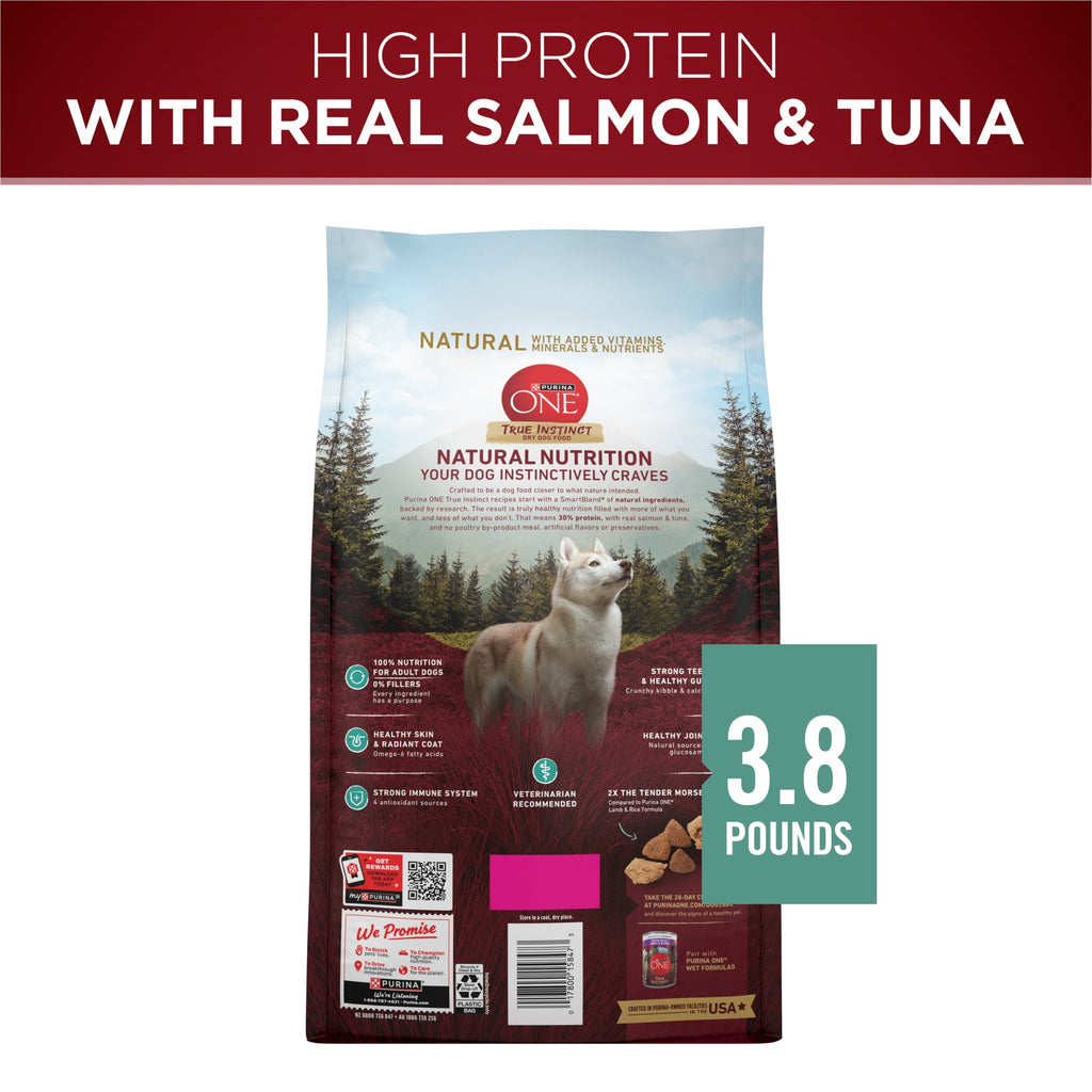 Purina ONE True Instinct With Real Salmon and Tuna Natural With Added Vitamins - Minerals and Nutrients High Protein Dog Food Dry Formula, 3.8 lb.