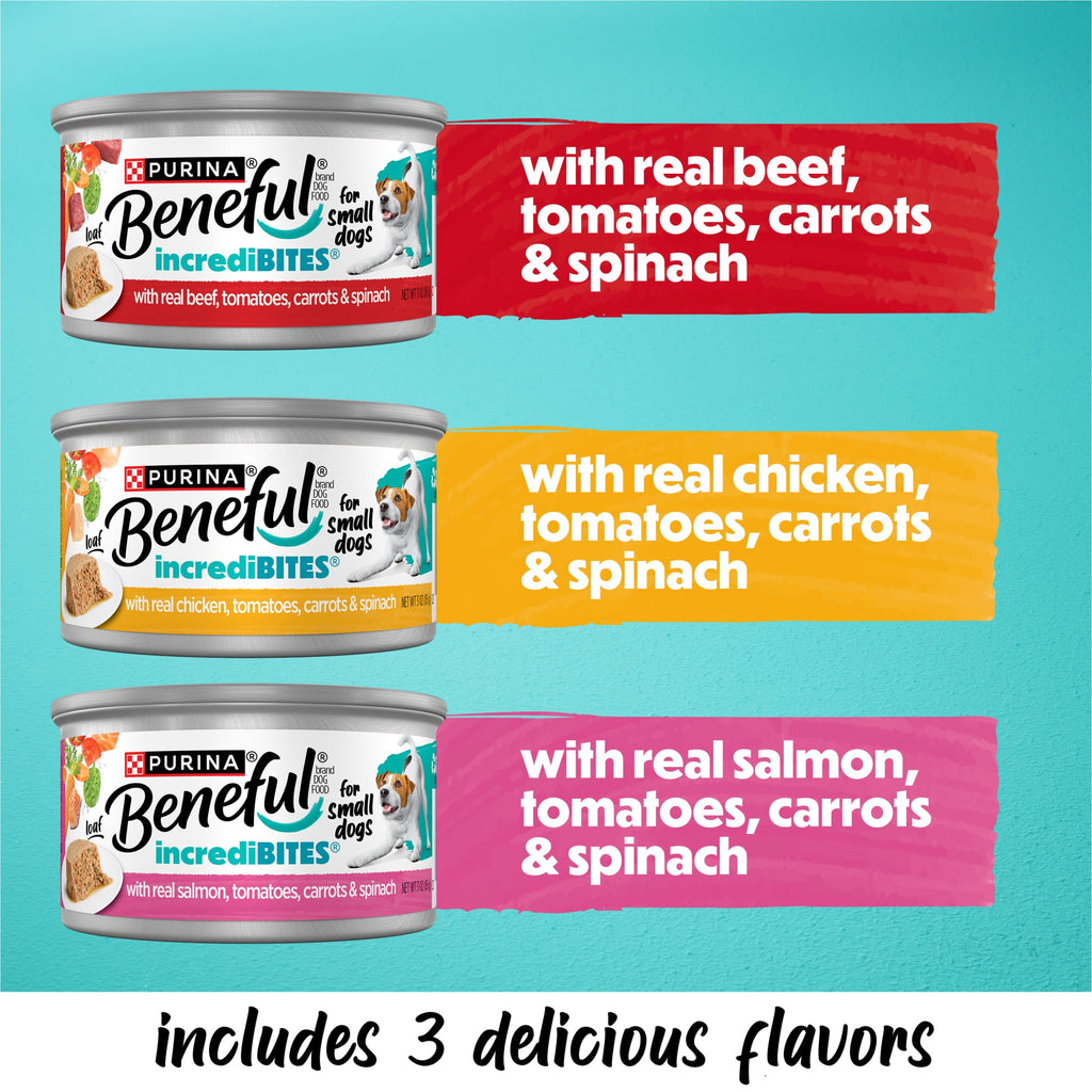 Purina Beneful Incredibites Beef - Chicken, & Salmon Flavored Small Breed Wet Dog Food Variety Pack, 3 oz.