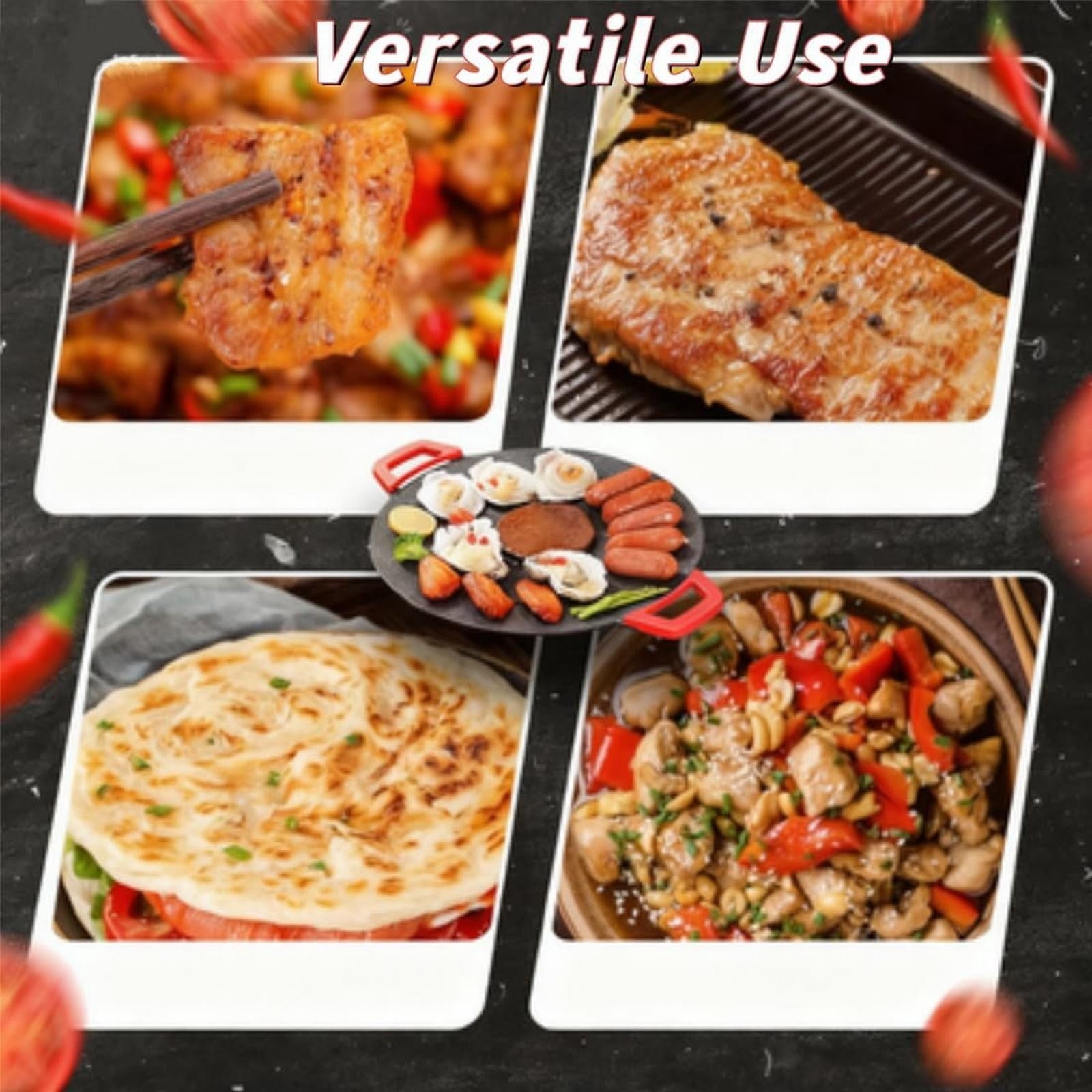 110V Round Nonstick Electric Indoor Grill - Portable Multi-Function Countertop BBQ Griddle, Adjustable Temp Control Non-Stick Cooking Plate for Steak, Pancake, Meat & Vegetable Home Use