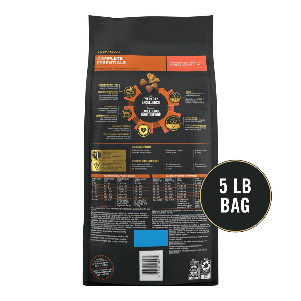Purina Pro Plan Complete Essentials Shredded Blend Salmon and Rice Dry Dog Food Formula with Probiotics for Dogs - 5 lb Bag