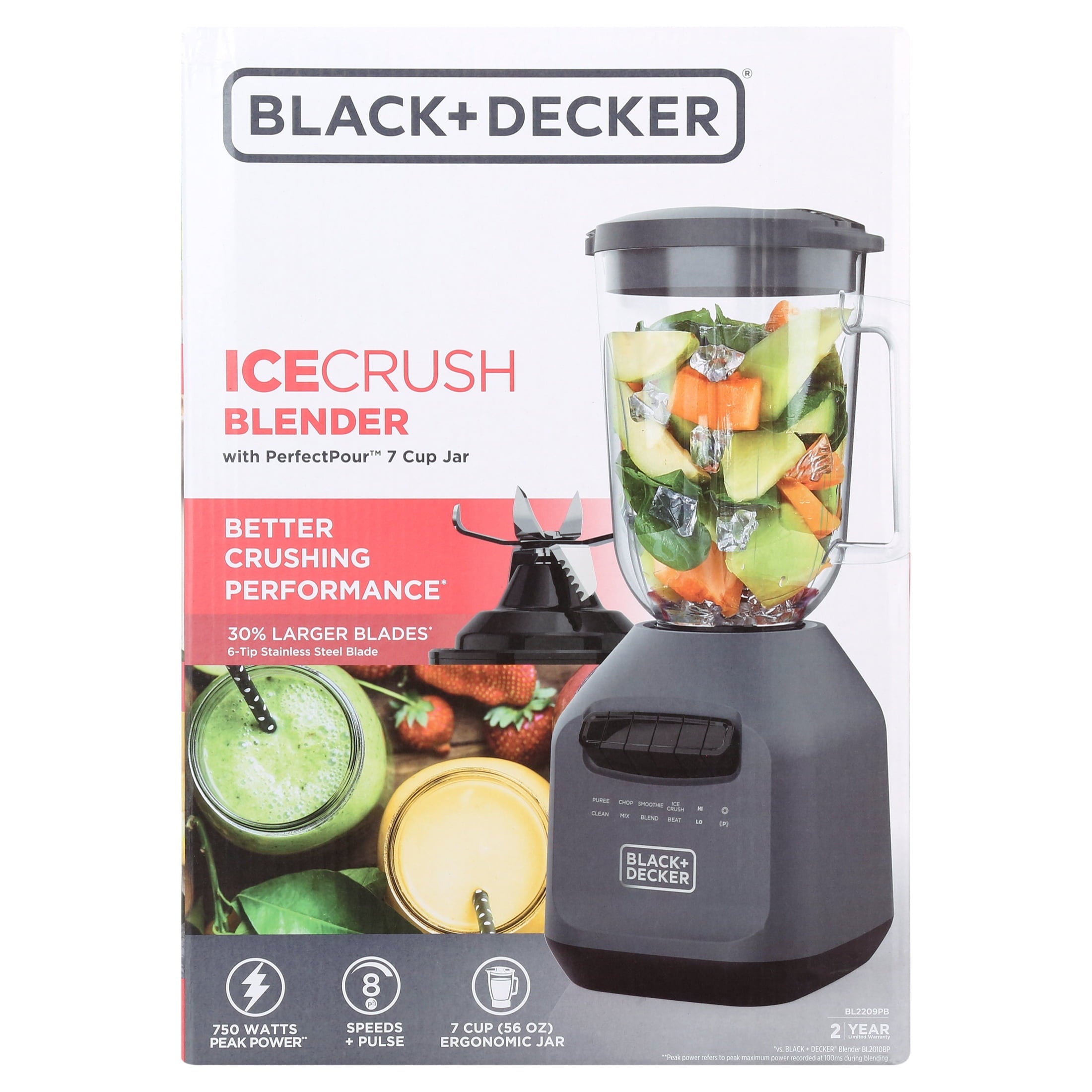 BLACK+DECKER Ice Crush Blender - 56 oz Plastic Jar, 700W, 6-Tip Blade, 8 Speeds + Pulse