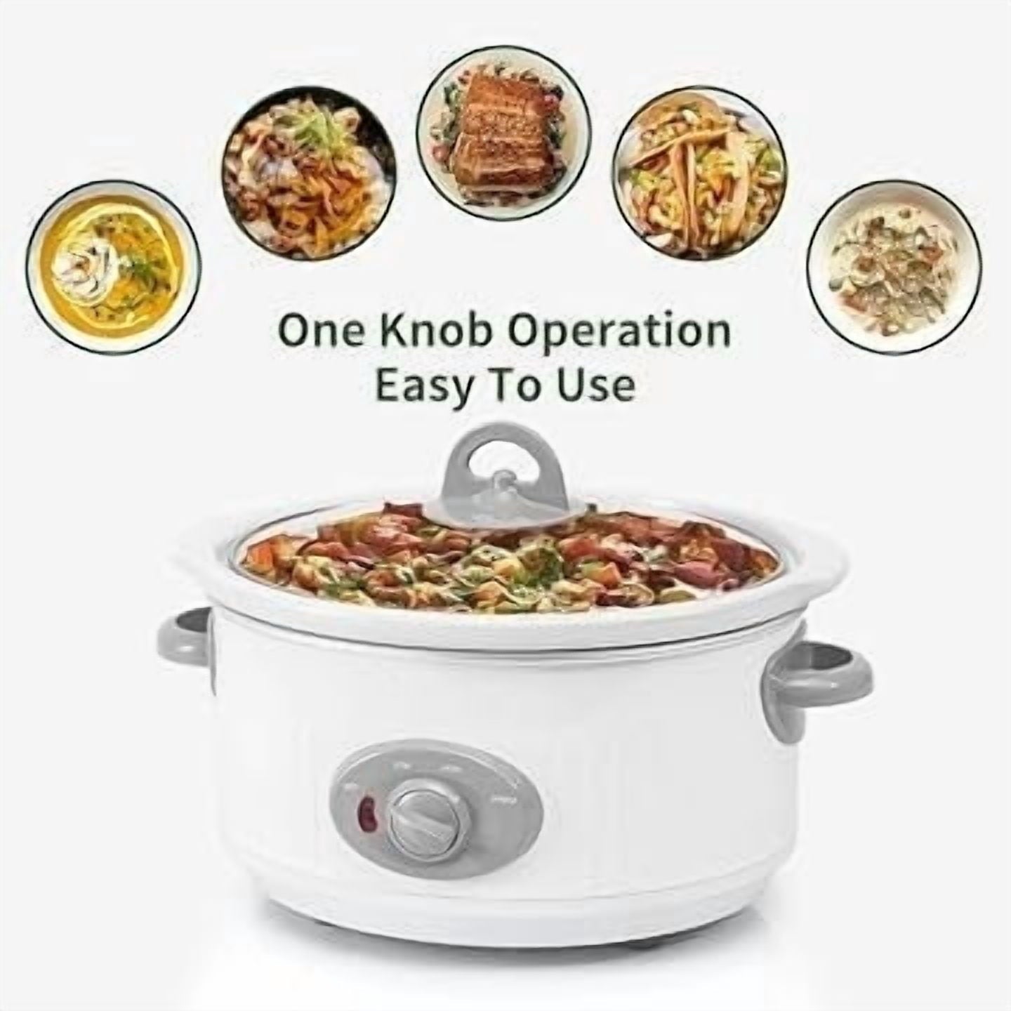 Slow Cooker 3.5 Quart - Dishwashers Safe Crock Ceramic Inner Pot and Glass Lid, White
