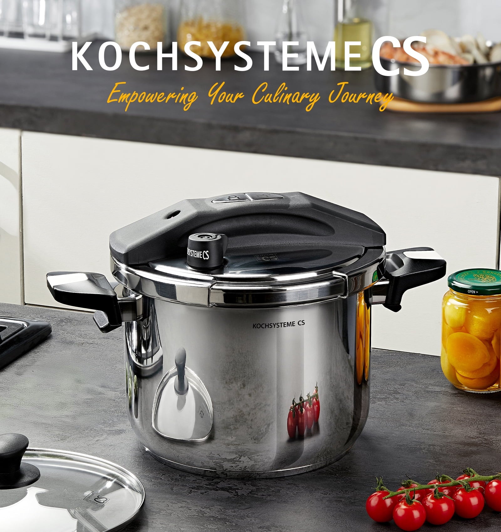 Koch Systeme CS 8.5-Quart Stainless Steel Pressure Cooker - 3-in-1 Olla de Presion, One-Hand Locking, Induction Pressure Cooker, Glass Lid & Steamer