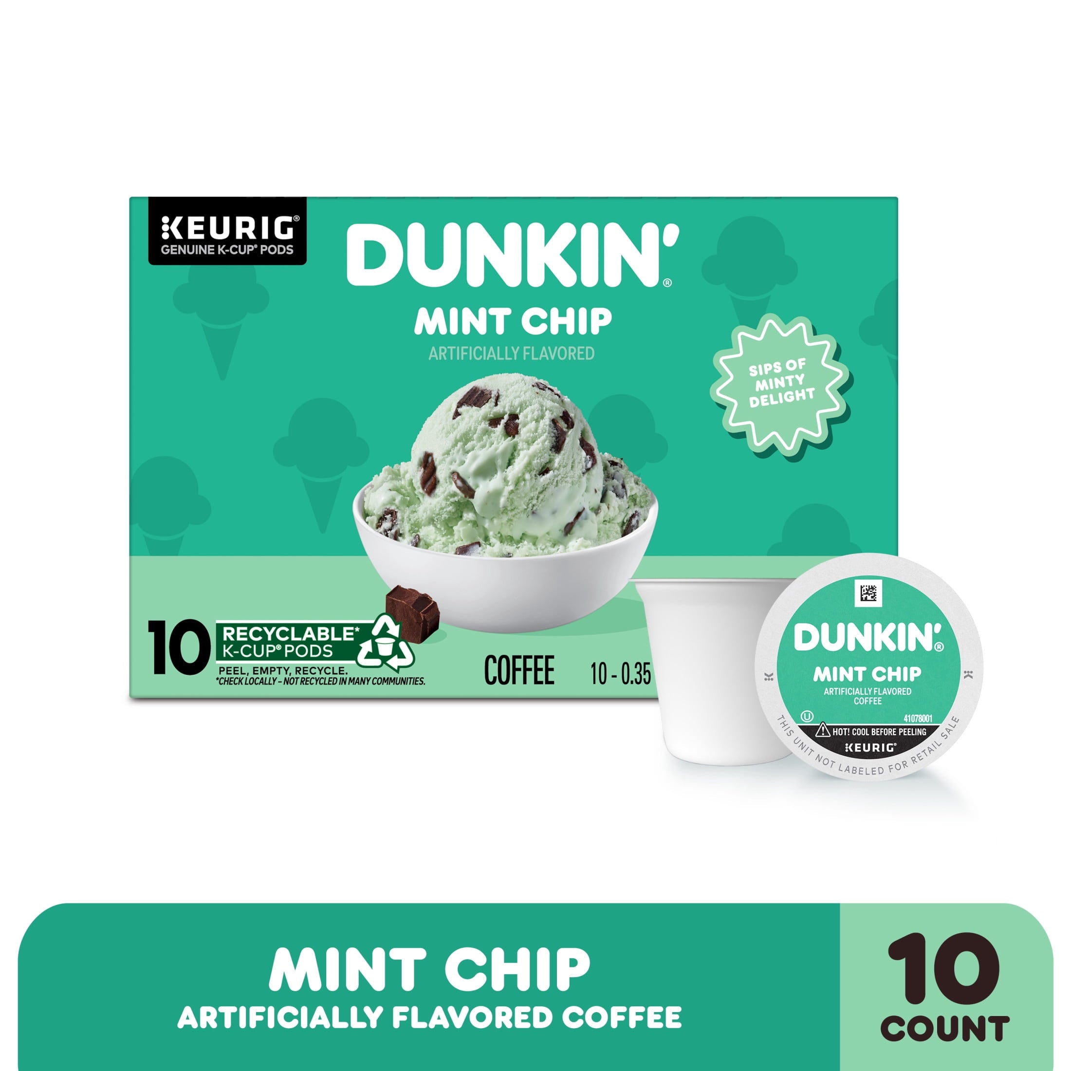 Dunkin’ Mint Chip Artificially Flavored Coffee - Keurig K Cup Pods, 10 Count Box