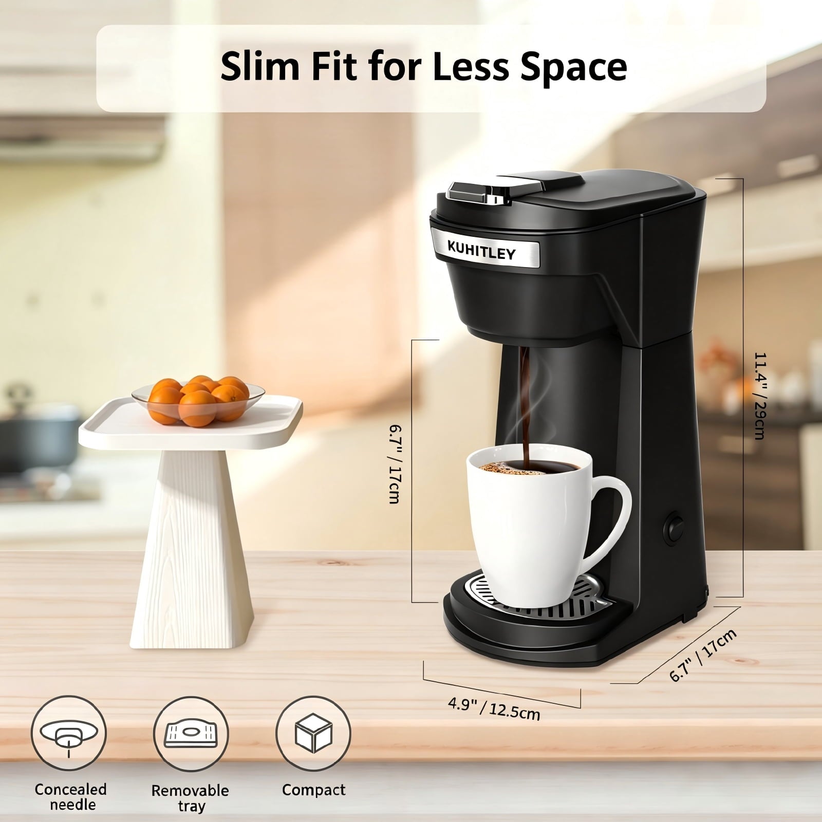 2 in 1 Single Serve Coffee Maker for K Cup Pods & Ground Coffee - Mini K Cup Coffee Machine with 6 to 14 oz Brew Sizes, Single Cup Coffee Brewer with One-Press Fast Brewing, Reusable Filters, Black