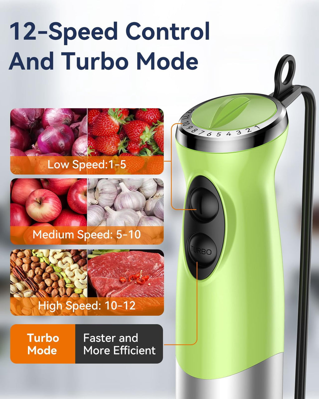 Immersion Blender Handheld 1000W 5 in 1 Corded Stick Hand Blender Kitchen with 12 Speed - BPA-Free, Mixing Beaker, Chopper, Whisk, Milk Frother, Perfect Emulsifier