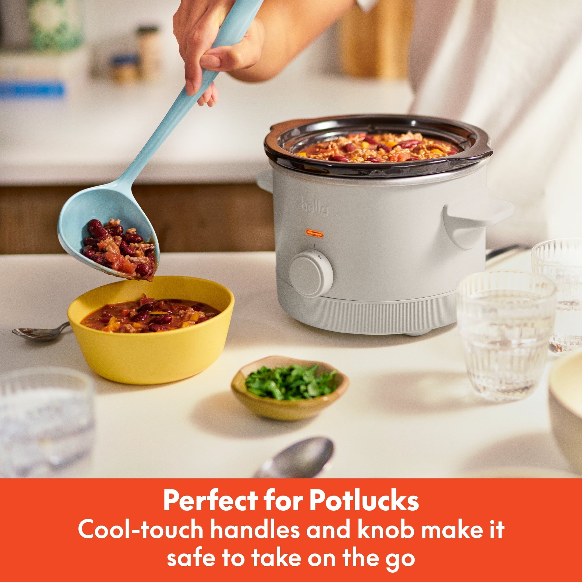 bella 1.5 Qt Manual Slow Cooker with 3 Heat Settings - Ceramic Nonstick Coating, Dishwasher Safe Pot & Tempered Glass Lid, Oatmilk
