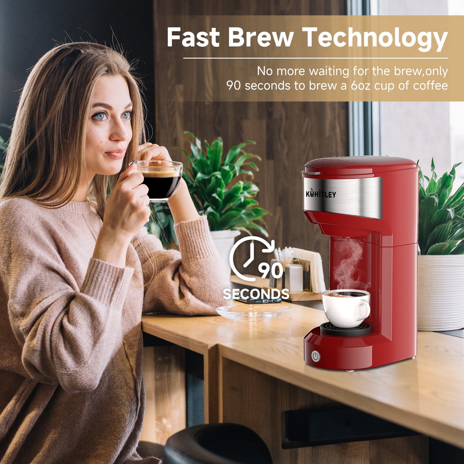 MINI Single Serve Coffee Maker - Instant Coffee Maker One Cup for K Cup & Ground Coffee, Portable Capsule Coffee Machine with 6 to 14oz Reservoir, 90 Seconds Fast Brewing and One Button Operation