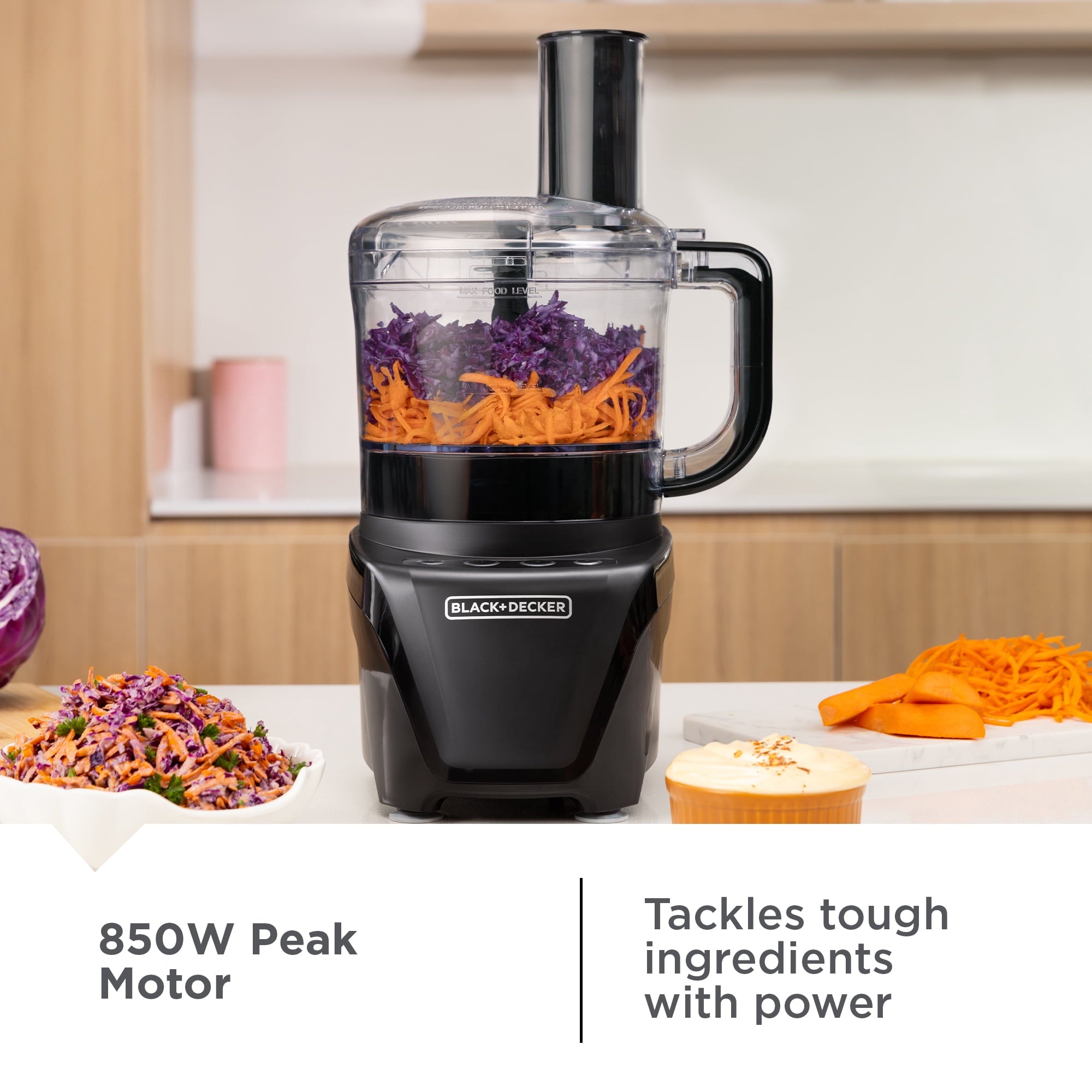 BLACK+DECKER Easy Assembly 8-Cup Food Processor - 450W, 2-Speed + Pulse, Black